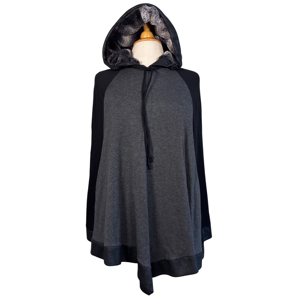 Capote Poncho Hoodie Size S/M black grey‎ chic whimsygoth mob wife quiet luxury